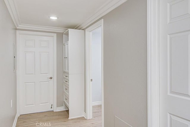 767 Calle Aragon Unit A, Laguna Woods, CA 92637 - hall with ornamental molding, light wood-type flooring, and recessed lighting
