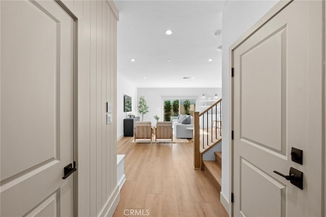 16221 Orizaba Ave, Paramount, CA 90723 - hall featuring light wood-style flooring, recessed lighting, and stairs