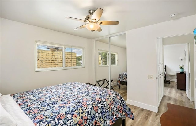 617 Iris Ave, Corona Del Mar, CA 92625 - bedroom featuring light wood-style floors, a closet, and a ceiling fan