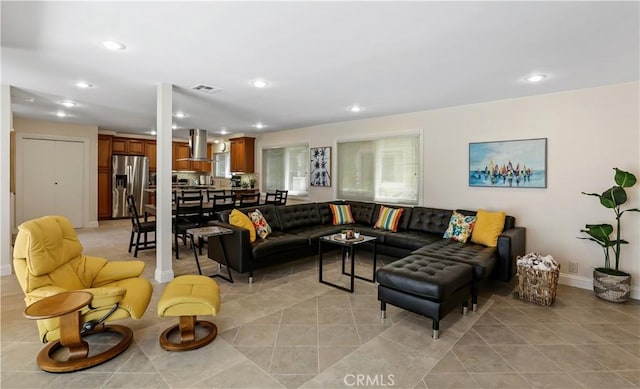 617 Iris Ave, Corona Del Mar, CA 92625 - living room featuring light tile patterned floors and recessed lighting