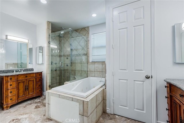 35050 Margo Rd, Lake Elsinore, CA 92530 - full bath with vanity, a shower stall, and a tub with jets