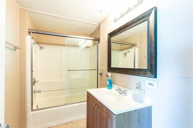 35050 Margo Rd, Lake Elsinore, CA 92530 - full bathroom with vanity, combined bath / shower with glass door, and tile patterned flooring