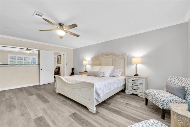 1115 E Sierra Madre Ave, Glendora, CA 91741 - bedroom featuring light wood-type flooring, ornamental molding, and a ceiling fan
