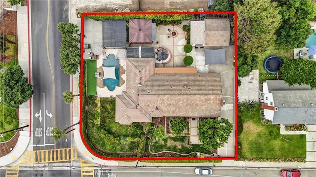 1115 E Sierra Madre Ave, Glendora, CA 91741 - aerial view of property and surrounding area featuring property boundaries highlighted