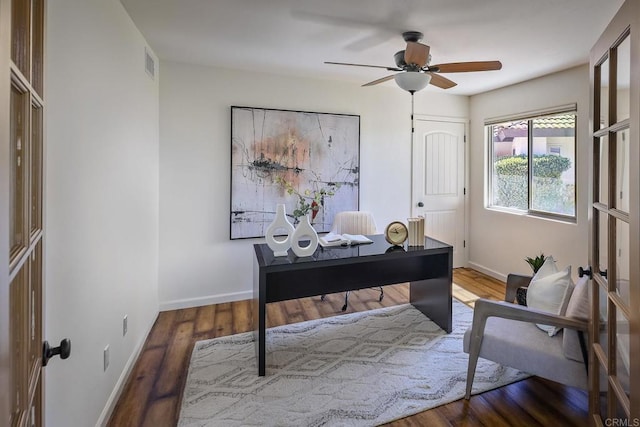 12870 Circulo Dardo, San Diego, CA 92128 - office area featuring a ceiling fan and wood finished floors