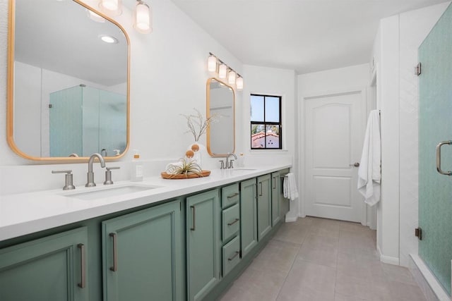 3649 Azure Cir, Carlsbad, CA 92008 - full bath featuring a stall shower, double vanity, and tile patterned flooring