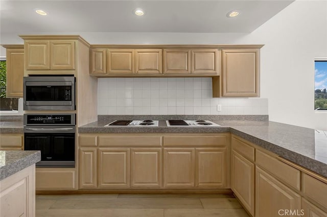 6041 Calle Mirador, Yorba Linda, CA 92886 - kitchen with appliances with stainless steel finishes, light brown cabinets, healthy amount of natural light, decorative backsplash, and recessed lighting