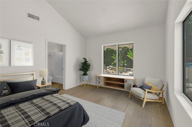 6041 Calle Mirador, Yorba Linda, CA 92886 - bedroom with wood finished floors, high vaulted ceiling, and connected bathroom