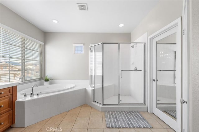 42639 Biscay, Lancaster, CA 93536 - full bathroom with a bath, a shower stall, tile patterned floors, and vanity