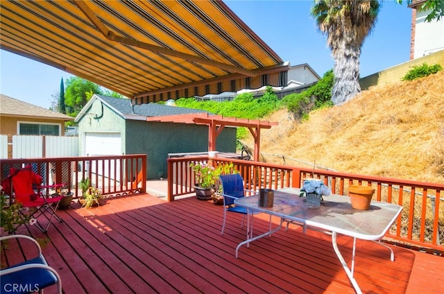 545 Camino De Teodoro, Walnut, CA 91789 - deck featuring an outdoor structure, outdoor dining area, and a garage