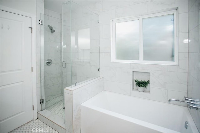 17442 Burma St, Encino, CA 91316 - full bathroom featuring a garden tub, a stall shower, and tile patterned flooring