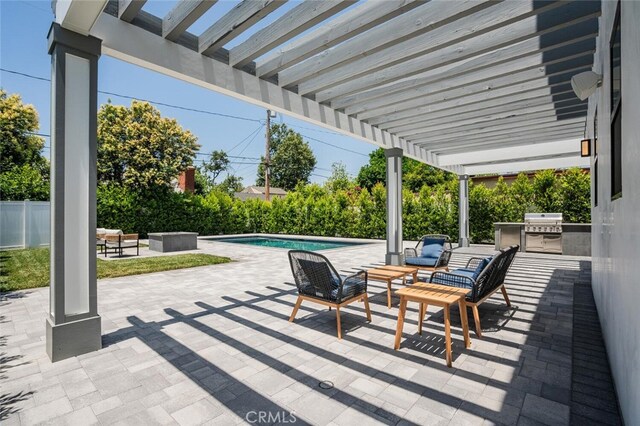 251 S Griffith Park Dr, Burbank, CA 91506 - view of patio / terrace with exterior kitchen, a pergola, and an outdoor hangout area