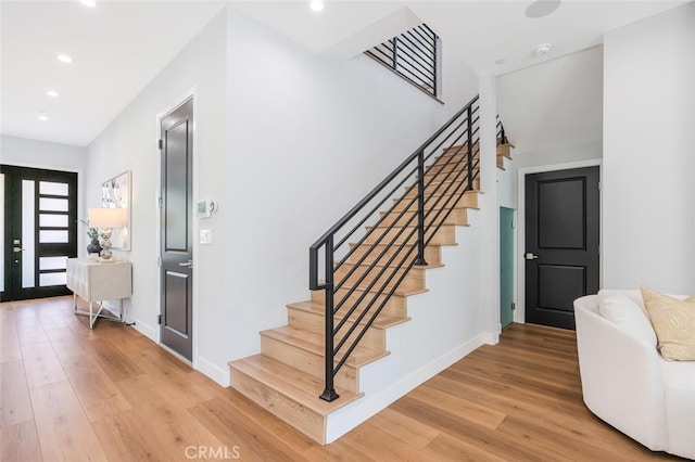 251 S Griffith Park Dr, Burbank, CA 91506 - staircase with wood finished floors and recessed lighting