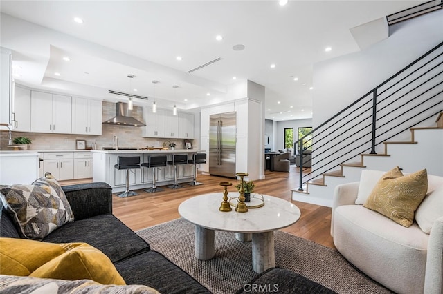 251 S Griffith Park Dr, Burbank, CA 91506 - living area with light wood finished floors, stairs, and recessed lighting