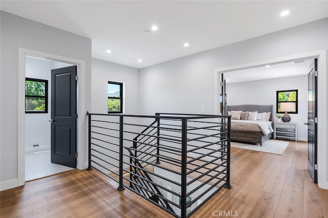 251 S Griffith Park Dr, Burbank, CA 91506 - hall featuring an upstairs landing, healthy amount of natural light, hardwood / wood-style flooring, and recessed lighting