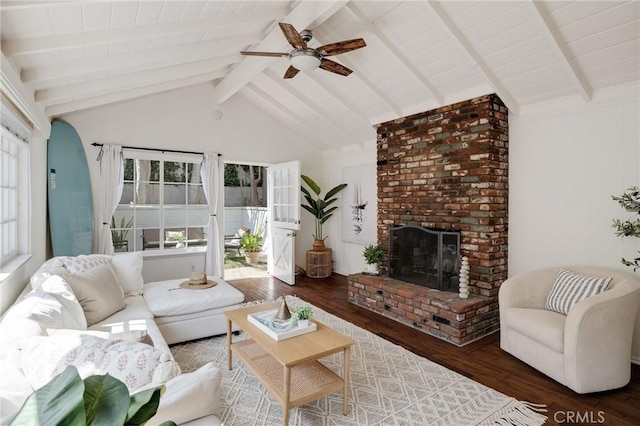 525 Manhattan Beach Blvd, Manhattan Beach, CA 90266 - living area with hardwood / wood-style floors, a brick fireplace, and a ceiling fan