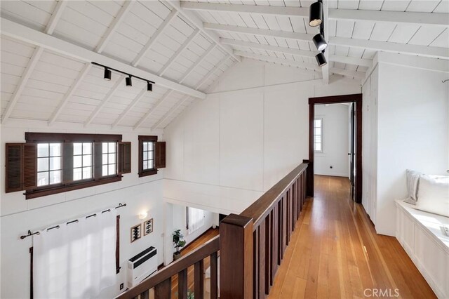 525 Manhattan Beach Blvd, Manhattan Beach, CA 90266 - corridor with light wood finished floors, rail lighting, and wooden ceiling
