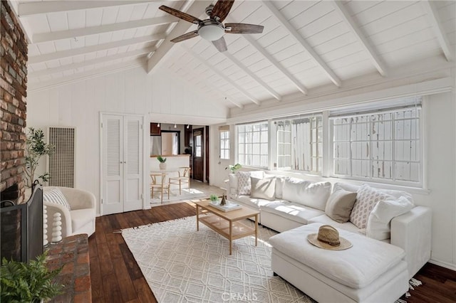 525 Manhattan Beach Blvd, Manhattan Beach, CA 90266 - living room with wood-type flooring, a ceiling fan, a heating unit, and wood ceiling