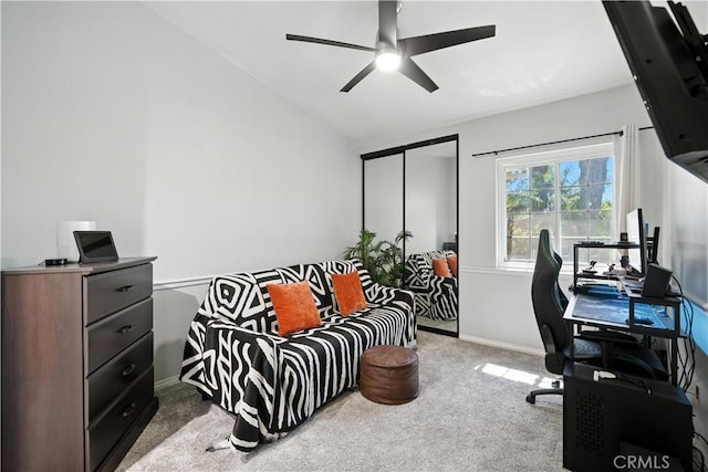 1465 E Lexington Ave Unit 4C, El Cajon, CA 92019 - office area with carpet flooring, a ceiling fan, and lofted ceiling