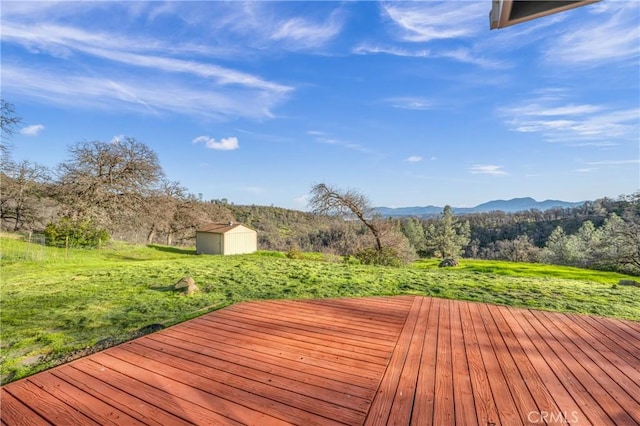 17023 Hofacker Ln, Lower Lake, CA 95457 - wooden terrace with a storage unit and a mountain view