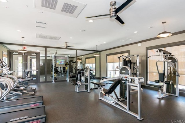 5140 Calle Sand Arch Unit 61, San Diego, CA 92154 - workout area featuring a ceiling fan, plenty of natural light, recessed lighting, and french doors