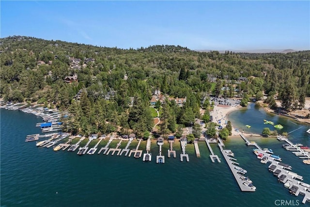 28233 N Shore Rd, Lake Arrowhead, CA 92352 - drone / aerial view of a nearby body of water and numerous boat docks