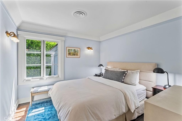 28233 N Shore Rd, Lake Arrowhead, CA 92352 - bedroom with baseboards and wood finished floors