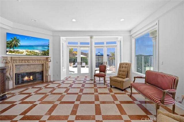 759 Foxkirk Rd, Glendale, CA 91206 - living room with french doors, recessed lighting, and a fireplace