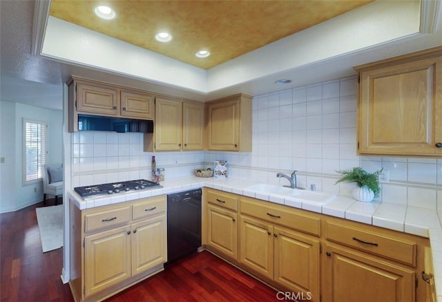 34 Via Capri, Rancho Palos Verdes, CA 90275 - kitchen with dishwasher, stainless steel gas cooktop, dark wood-style flooring, decorative backsplash, and recessed lighting