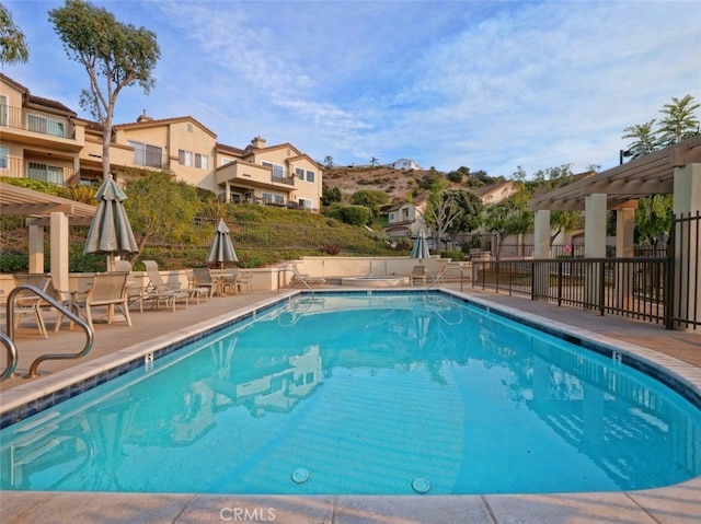 34 Via Capri, Rancho Palos Verdes, CA 90275 - community pool featuring a pergola, a patio, and a residential view