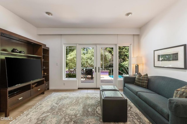 1040 Hillcroft Rd, Glendale, CA 91207 - living room with light tile patterned floors and french doors