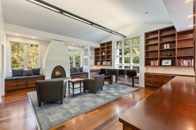1040 Hillcroft Rd, Glendale, CA 91207 - living room featuring vaulted ceiling, healthy amount of natural light, dark wood-style floors, and recessed lighting