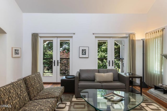 1040 Hillcroft Rd, Glendale, CA 91207 - living room featuring french doors, wood finished floors, and arched walkways