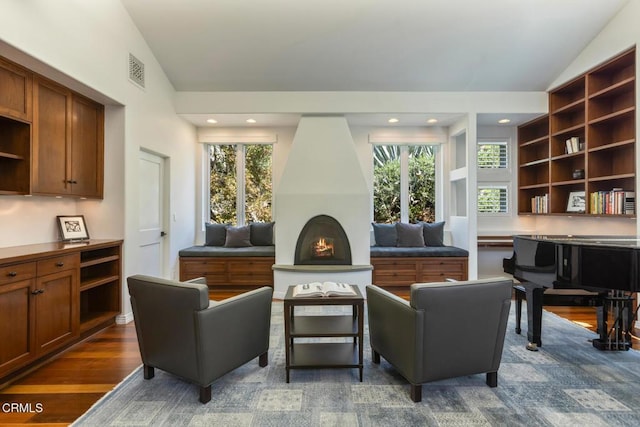 1040 Hillcroft Rd, Glendale, CA 91207 - living room with lofted ceiling, healthy amount of natural light, dark wood-type flooring, and recessed lighting
