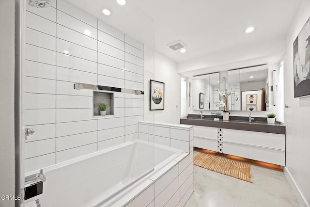 1305 Riviera Dr, Pasadena, CA 91107 - bathroom featuring a garden tub, recessed lighting, and vanity