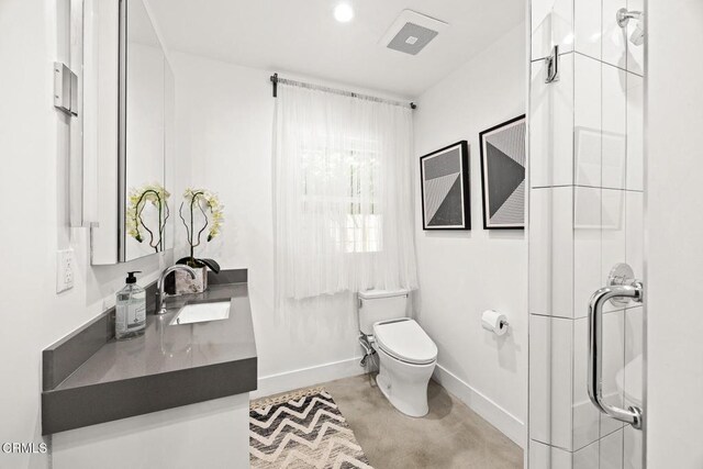 1305 Riviera Dr, Pasadena, CA 91107 - full bathroom featuring vanity, concrete flooring, and recessed lighting