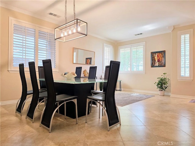 12833 Crestfield Ct, Rancho Cucamonga, CA 91739 - dining room with ornamental molding, healthy amount of natural light, and light tile patterned floors