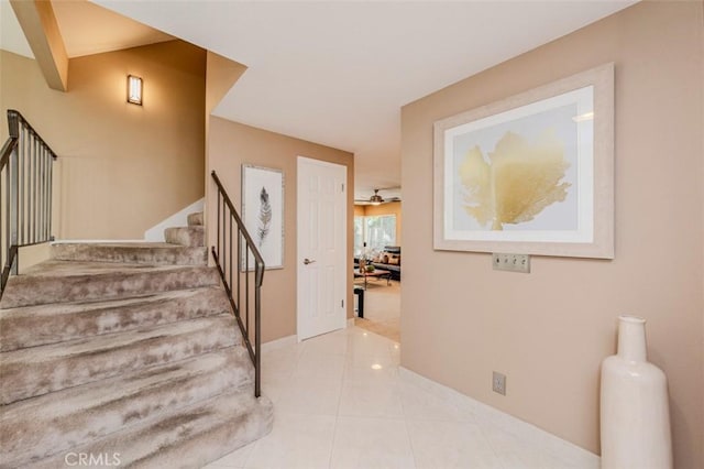 2771 Wyckersham Pl, Fullerton, CA 92833 - staircase with tile patterned floors and ceiling fan