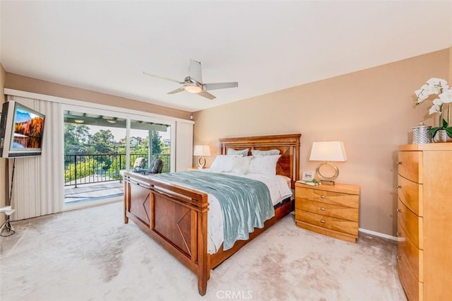 2771 Wyckersham Pl, Fullerton, CA 92833 - bedroom featuring access to outside, light colored carpet, and a ceiling fan