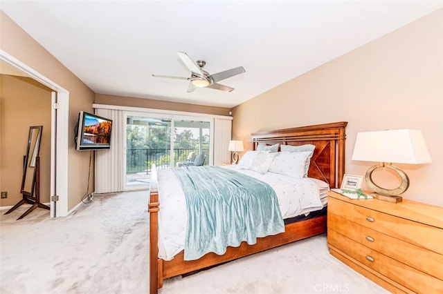 2771 Wyckersham Pl, Fullerton, CA 92833 - bedroom with access to outside, light colored carpet, and a ceiling fan