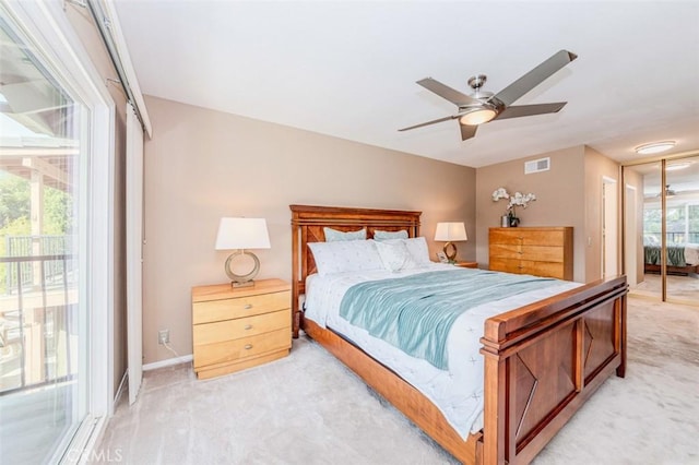2771 Wyckersham Pl, Fullerton, CA 92833 - bedroom featuring light carpet, a ceiling fan, and access to exterior