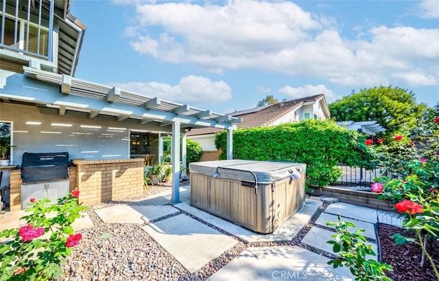 2771 Wyckersham Pl, Fullerton, CA 92833 - view of patio / terrace featuring a hot tub, area for grilling, and a pergola