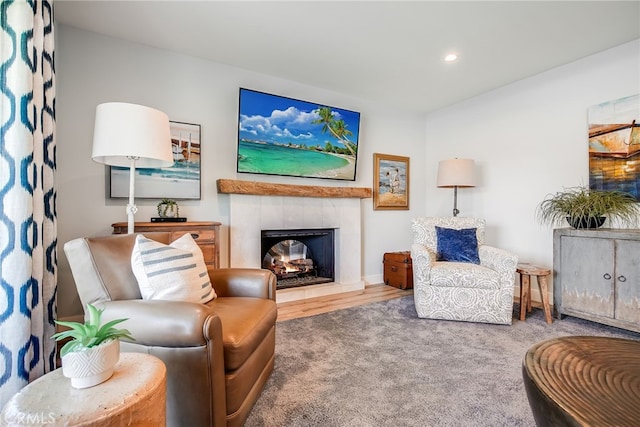 5490 Paseo Del Lago W Unit P, Laguna Woods, CA 92637 - living area featuring a tiled fireplace and recessed lighting