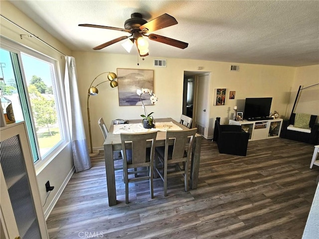 874 Cinnamon Ln Unit 62, Duarte, CA 91010 - dining area featuring dark wood finished floors, healthy amount of natural light, a textured ceiling, and a ceiling fan