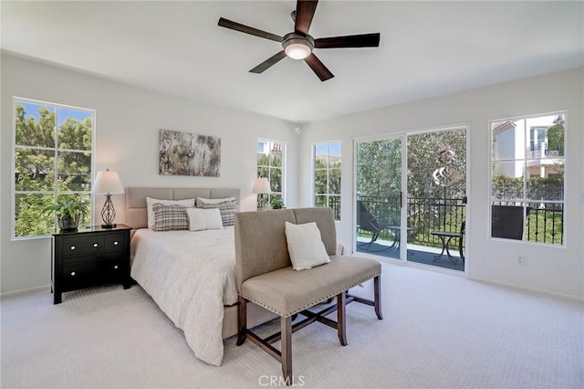 53 Via Palacio, San Clemente, CA 92673 - bedroom featuring access to exterior, light colored carpet, and ceiling fan