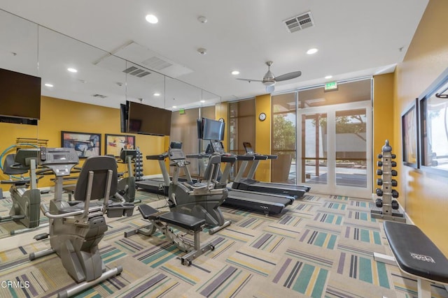 931 E Walnut St Unit 508, Pasadena, CA 91106 - gym featuring ceiling fan, carpet flooring, and recessed lighting