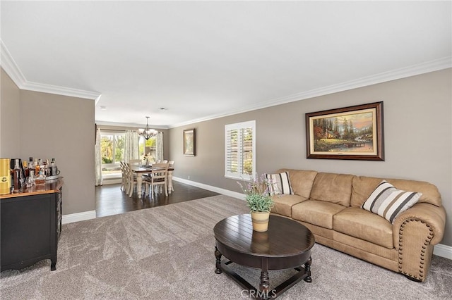 6095 Windemere Way, Riverside, CA 92506 - carpeted living area featuring a chandelier and crown molding