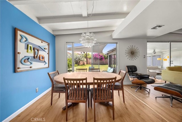 18101 Kirk Ave, Tustin, CA 92780 - dining area featuring wood finished floors, beam ceiling, and a chandelier