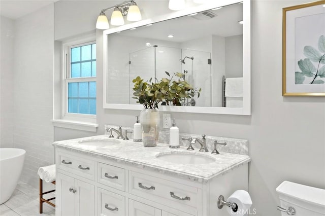 3326 Los Olivos Ln, Glendale, CA 91214 - full bath with a stall shower, a freestanding bath, and double vanity