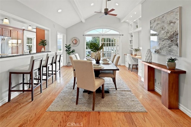 3326 Los Olivos Ln, Glendale, CA 91214 - dining room featuring ceiling fan, light wood-style floors, built in shelves, and recessed lighting